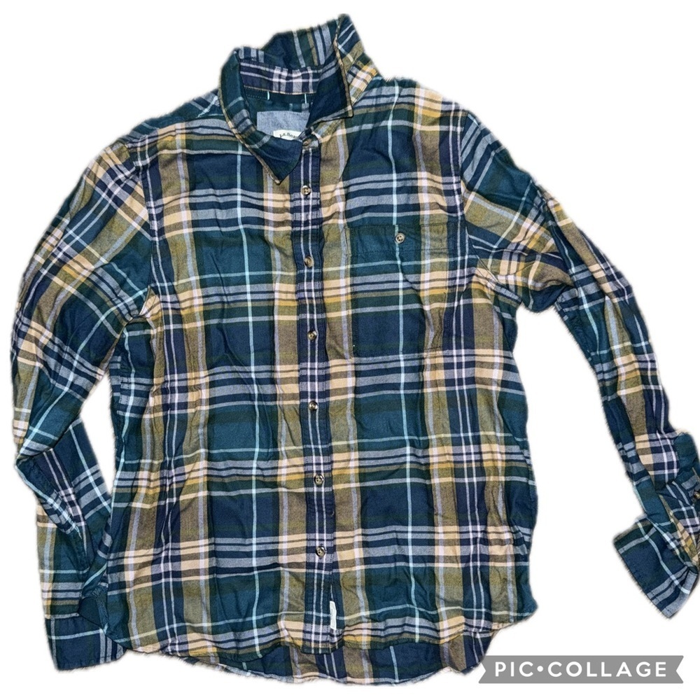 ll bean Tencel plaid button up shirt medium - Picture 1 of 5